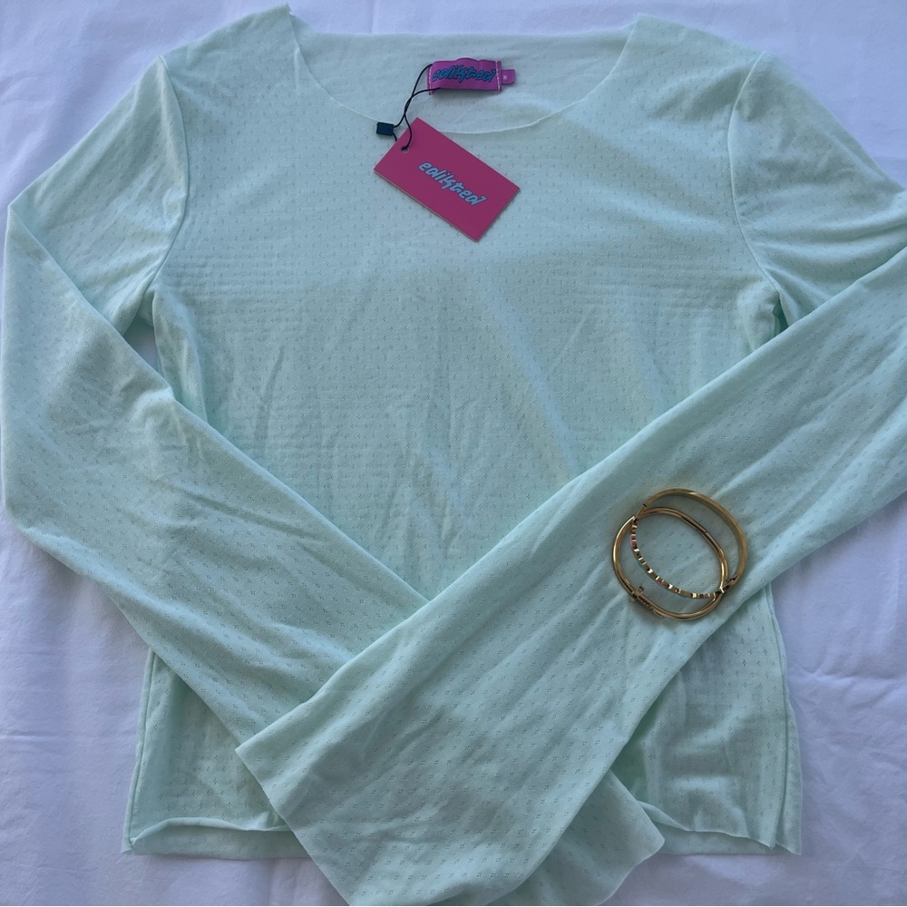 Edikted Green Fitted Ribbed Long Sleeve Blouse